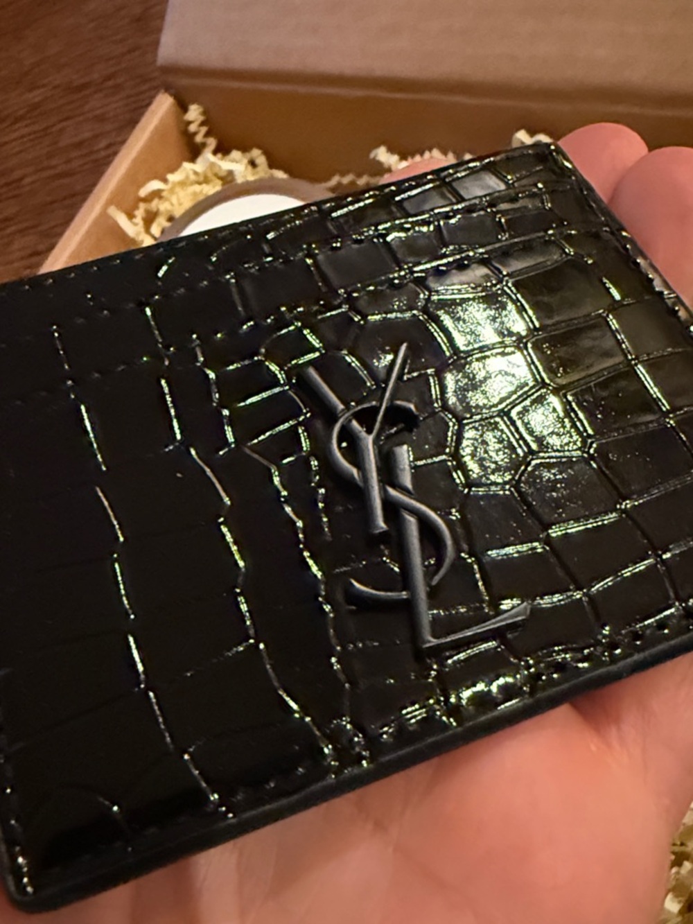Black Croc-Embossed Patent Card Holder